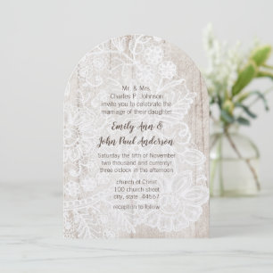 Rustic Country Lace Farmhouse Barn Wood Wedding Invitation