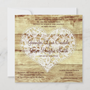 Rustic Country Lace Heart Barn Wedding Invitations