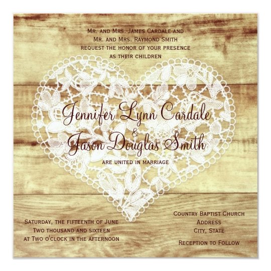 Rustic Country Lace Heart Barn Wedding Invitations