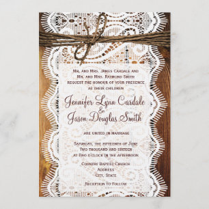 Rustic Country Lace Twine Wood Wedding Invites