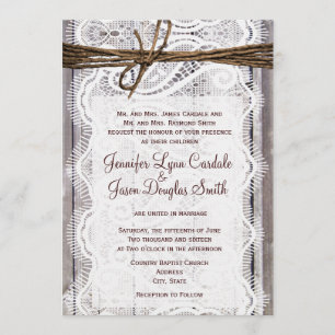 Rustic Country Lace Twine Wood Wedding Invites