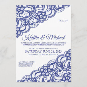 Rustic Country Lace Wedding Invitation- Royal Blue Invitation