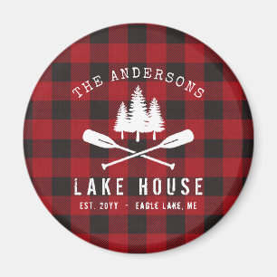 Rustic Country Lake House Tree Red Buffalo Magnet
