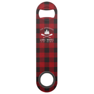 Rustic Country Lake House Tree Red Buffalo Plaid