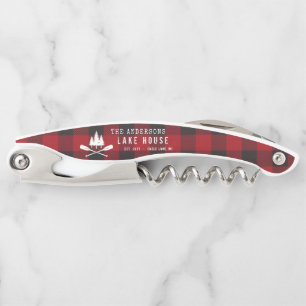 Rustic Country Lake House Tree Red Buffalo Plaid Corkscrew