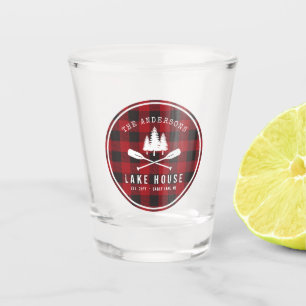 Rustic Country Lake House Tree Red Buffalo Plaid Shot Glass