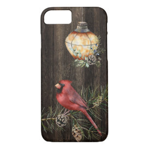 Rustic Country Lantern and Red Bird on Barn Wood iPhone 8/7 Case