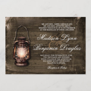 Rustic Country Lantern Barn Wood Wedding Invites