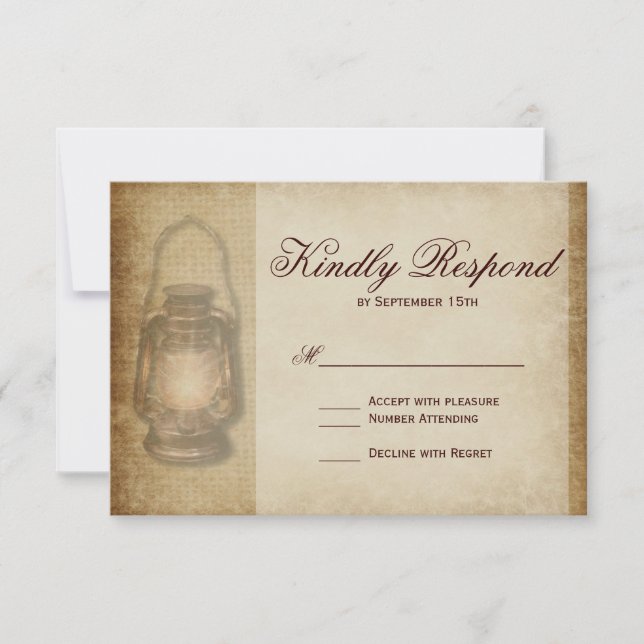 Rustic Country Lantern Vintage Wedding RSVP Card (Front)