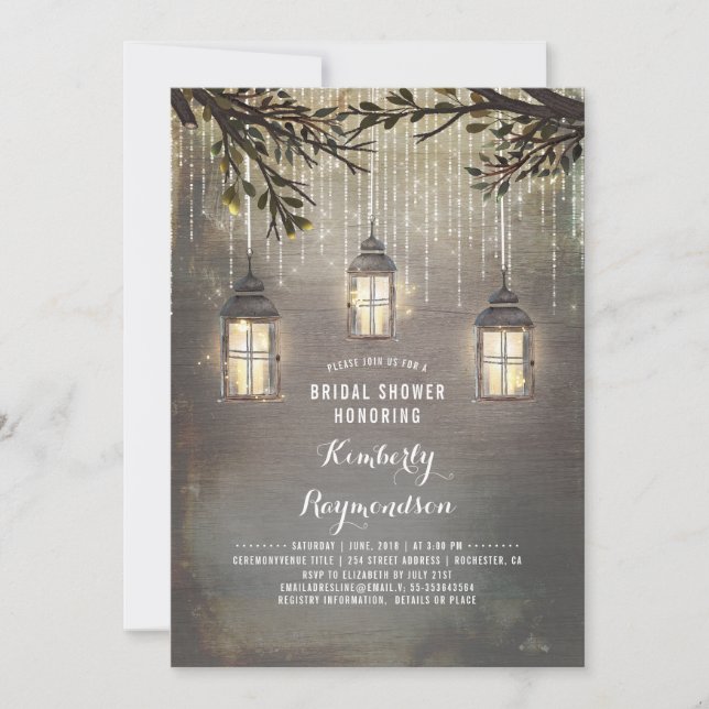 Rustic Country Lanterns Garden Bridal Shower Invitation (Front)