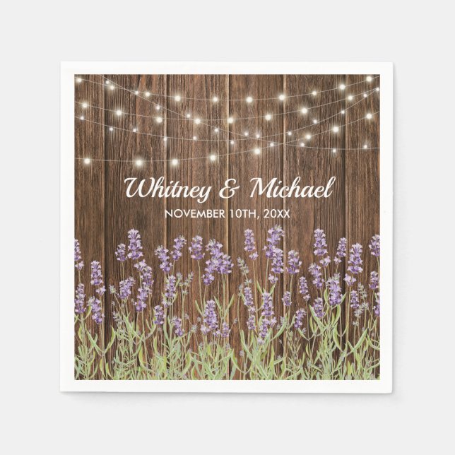 Rustic Country Lavender Floral Lights Wedding Napkin (Front)