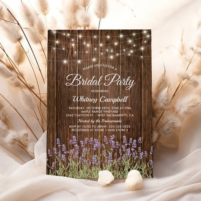 Rustic Country Lavender Lights Bridal Shower Invitation (Creator Uploaded)