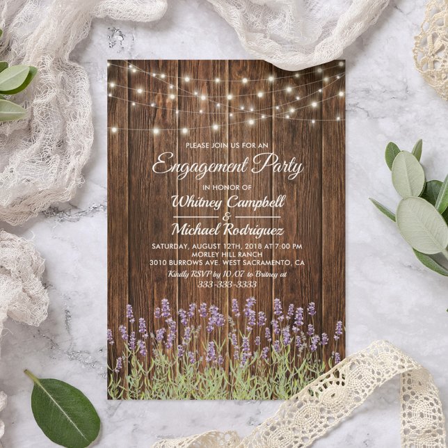 Rustic Country Lavender Lights Engagement Party Invitation (Creator Uploaded)
