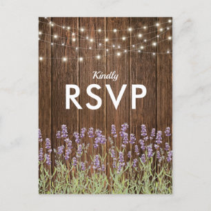 Rustic Country Lavender Lights Wedding RSVP Invitation Postcard