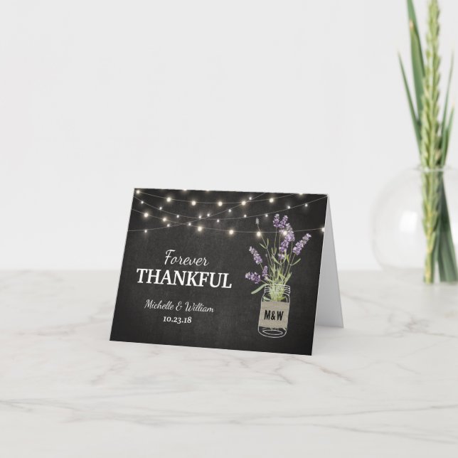 Rustic Country Lavender Lights Wedding Thank You Card (Front)