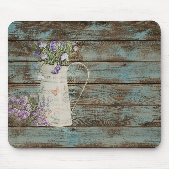 rustic country lavender whitewash blue barn wood mouse mat (Front)