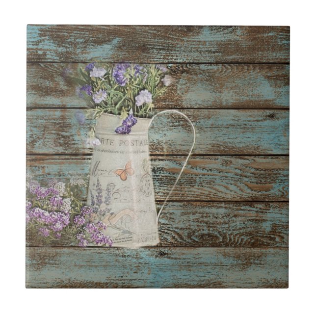 rustic country lavender whitewash blue barn wood tile (Front)