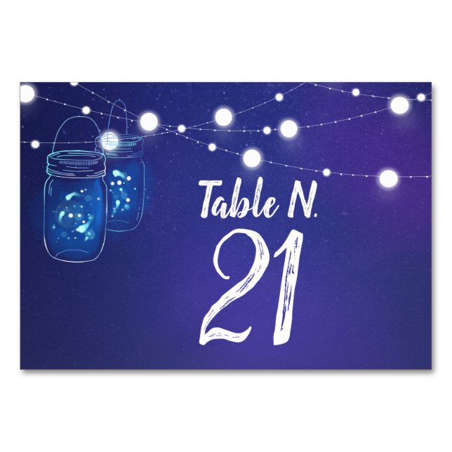 Rustic country lights mason jars fireflies Table Number (Front)