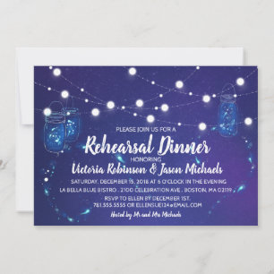 Rustic country lights mason jars Rehearsal  Dinner Invitation
