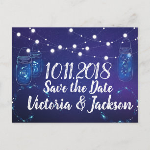 Rustic country lights mason jars save the date announcement postcard
