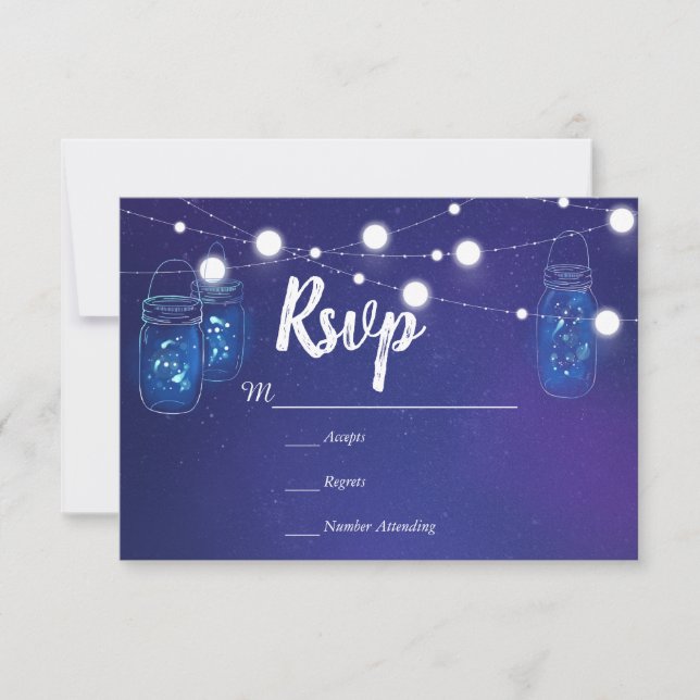 Rustic country lights mason jars wedding RSVP Card (Front)