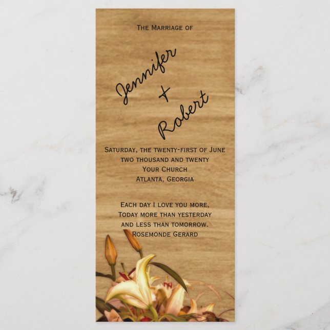 Rustic country Lily Watercolor Wedding Program Programme (Front)