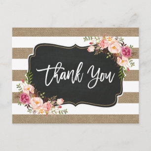 Rustic Country Linen Burlap Floral Thank You Postcard
