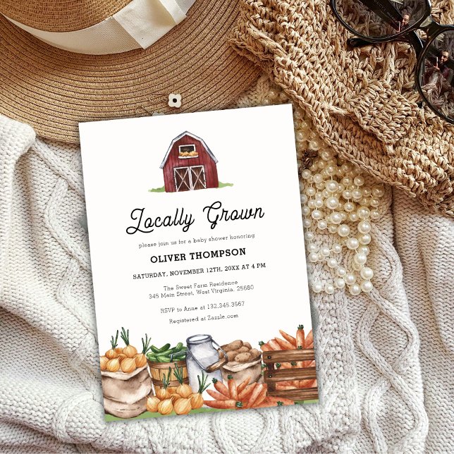 Rustic Country Locally Grown Veggie Baby Shower Invitation (Rustic Country Locally Grown Veggie Baby Shower Invitation)