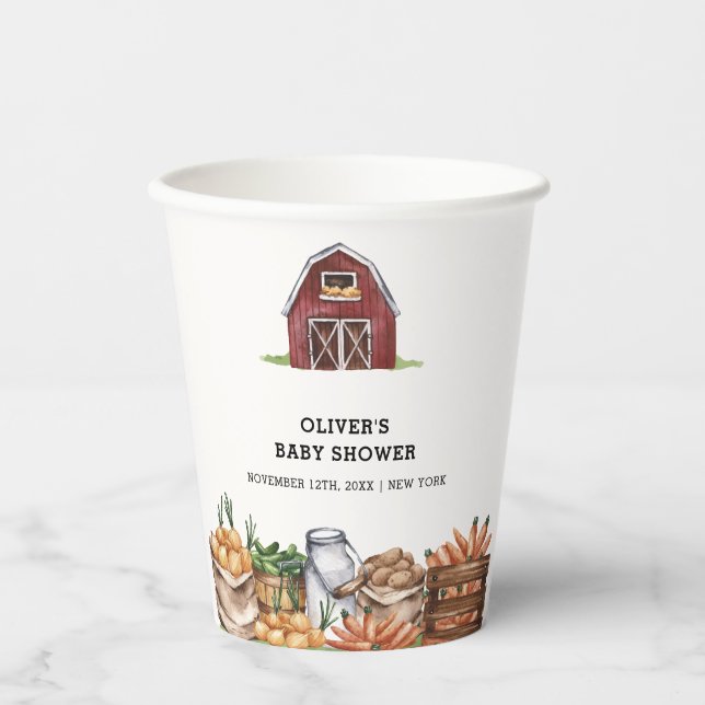 Rustic Country Locally Grown Veggie Baby Shower Paper Cups (Front)