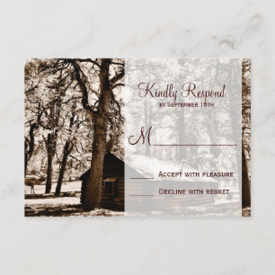 Rustic Country Log Cabin Pine Wedding RSVP Cards
