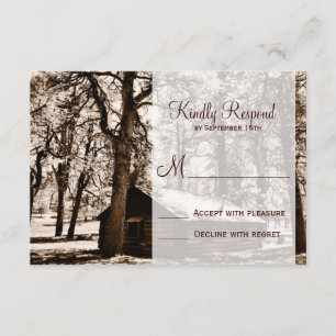 Rustic Country Log Cabin Pine Wedding RSVP Cards