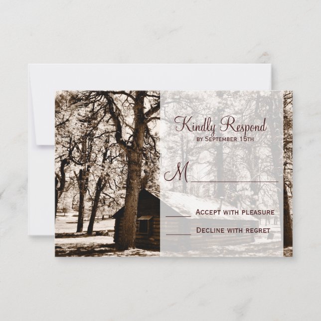 Rustic Country Log Cabin Pine Wedding RSVP Cards (Front)