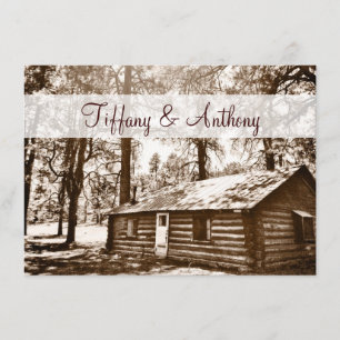 Rustic Country Log Cabin Sepia Wedding Invitations