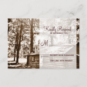Rustic Country Log Cabin Sepia Wedding RSVP Cards