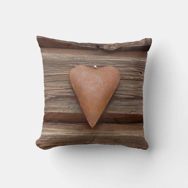 Rustic Country Log Cabin Wood Heart Throw Pillow (Front)