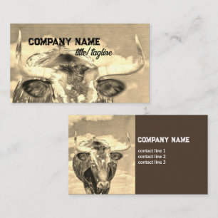 rustic country longhorn cow sepia tones  business card
