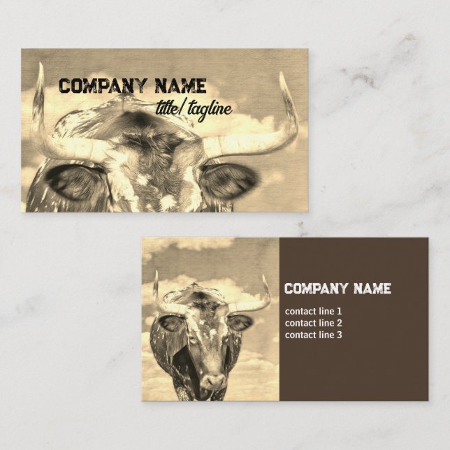 rustic country longhorn cow sepia tones  business card (Front/Back)