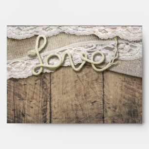 Rustic Country Love Rope Burlap Lace Barn Wedding Envelope