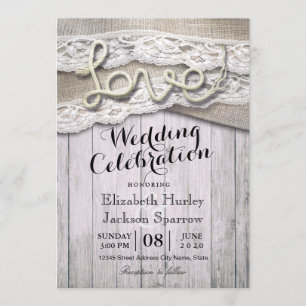 Rustic Country Love Rope Burlap Lace Barn Weddings Invitation