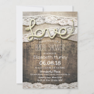 Rustic Country Love Rope Burlap Lace Bridal Shower Invitation