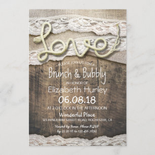 Rustic Country Love Rope Burlap Lace Bridal Shower Invitation