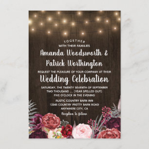 Rustic Country Marsala Peony Wedding Invitations