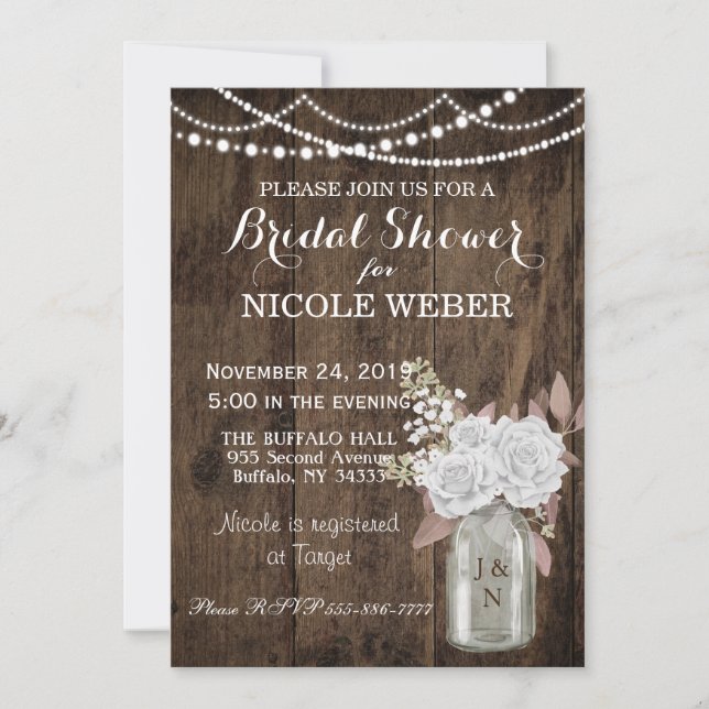 Rustic Country Mason Jar Barn Bridal Shower Invite (Front)