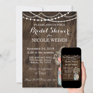 Rustic Country Mason Jar Barn Bridal Shower Invite
