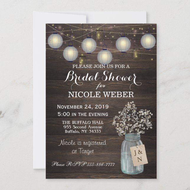 Rustic Country Mason Jar Barn Bridal Shower Invite (Front)