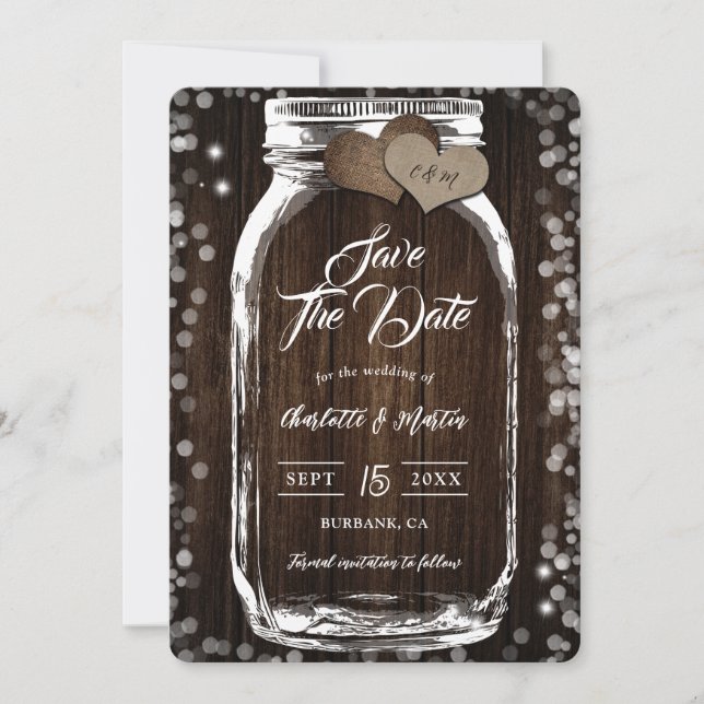 Rustic Country Mason Jar Barn Wood Wedding Save The Date (Front)