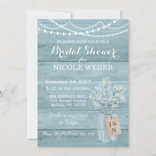 Rustic Country Mason Jar Blue Bridal Shower Invite