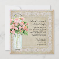 Rustic Country Mason Jar Blush Pink Roses Bouquet