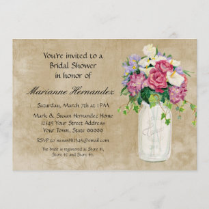 Rustic Country Mason Jar Bouquet Crackle Swirls Invitation