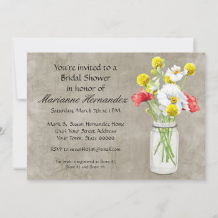 Rustic Country Mason Jar Bouquet Crackle Swirls Invitation